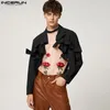 Men's Suits Blazers Fashion Blazer Solid Lapel Long Sleeve Lace Up Open Stitch Irregular Crop Streetwear Thin Coats INCERUN 5XL 7 221122