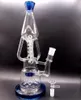 Mavi 16 inç cam su bong nargile ile kol ağacı çift perc narin dab teçhizat 14mm sigara boruları