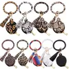 Novo colorido PU Leather Tassels Bracelets Party Keychain Favor Favort Wristlet Gunflower Leopard Bags Bolsa de maquiagem com cabeças de chaveiro de espelho C1124