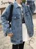 Damenjacken Syiwidii Denim für Frauen Jean Mantel Koreanische Mode Übergroße Button-Down-Langarm-Chic-Outwear mit Tasche 221122