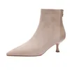 Boots Winter Short Women Shoes Faux Suede Leather Point Toe Zipper Black Beige Sexy Tight Thin High Heels Ankle 221123