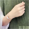 Bangle 925 Sterling Sier Armband Feather Charm Bangles ￖppna justerbar manschett Bangle Plated Armband Fashion Jewelry Drop Delivery 20 DHW9P