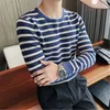 Męskie swetry Vintage Striped Men Długie rękaw w stylu koreański mężczyzna pullover szczupły fit dzianinowy odzież na szyję jesień jesień