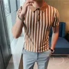 Herrpolos sommar mode rand smal stickad t-shirt män kort ärm polo brittisk stil playera hombre Italy homme mannen