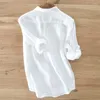 Мужские повседневные рубашки 2022 Дизайнерская итальянская стильная льняная рубашка с длинными рукавами Мужская марка 5 цветов Сплошной белый для верха