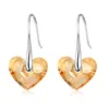 Dingle örhängen Cocom Luxury 925 Sterling Silver Drop With Golden Love Heart Austrian Crystals Ear Jewelry Wedding Anniversary Gift
