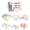 Cozinhas Jogue comida de madeira de madeira conjunto de utensílios de cozinha Condimento Bottle Cooking Pot Mini Simulação Calheria Baby Education Education Kitchen Toys Gifts 221123