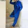 Men's Sleepwear INCERUN Pajamas Jumpsuits Velour Homewear Solid Hooded Long Sleeve Zipper Rompers Pockets Leisure S-5XL 221122