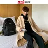 Męskie mieszanki wełniane Lappster Men Korean Fashion Winter Jacket Coats płaszcz męski harajuku płak