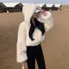 Kadın Kürk Sahte Biyaby Lüks Tavşan Ceket Kadınlar Kış Kalın Sıcak Yapay Kapüşonlu Ceket Bayanlar Koreli Kırpılmış Kabarık Dış Giyim 221123