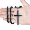 Pendant Necklaces Natural Black Beaded Chain Retro Cross Necklace For Women Statement Cloar Mens Religious Jewelry MN222