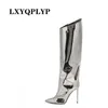 Boots Thigh High Candy Color Mirror Leather Women Knee Heels Stilettos Runway Shoes for Heel 221122
