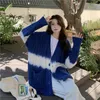 Puntos de mujer Moda coreana Vingate Cable-knit V-cuello suéteres Otoño Contraste Color Suelto Casual Jerséis de gran tamaño Y2k Cárdigan estético