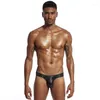 Mutande Slip da uomo U-convex Solid Vita bassa Intimo sexy in pelle verniciata in poliestere