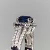 Br￶llopsringar Huitan Vintage Blue f￶r brud Luxury Inlaid Shiny CZ Simple and Elegant Women Silver Color Gorgeous smycken