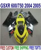Zestaw owiewki ABS dla Suzuki GSXR 600 GSXR 750 2004 2005 K4 GSXR600750 04 05 Biała czarne żółte motocyklowe Fairings U14J9586394