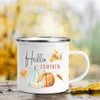 Mugs Hello Pumpkin Leaves Printed Enamel Coffee Cups Fall Thanksgiving Party Wine Juice Mug Dessert Cocoa Milk Handle Cup Gifts 221122