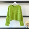 Pulls pour femmes automne à manches longues tricots courts pull d'hiver vert coréen solide décontracté lâche chaud tricoté pulls 221123