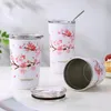 Mugs Stainless Steel Cherry Blossom Thermal Mug with Lid Double Wall Coffee Beer Water Cup Travel Camping Tea Tumbler Drinkware 221122
