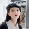 Berets Fashion Beret Female PU Leather Winter Hat Korean Version Black British Retro Hats Pumpkin Painter Octagonal Cap Gorras Hombre