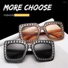 Óculos de Sol para Motocicleta Designer Óculos de Sol Quadrados Grandes com Strass Feminino Vintage Cristal Oversize UV400 Óculos Atacado