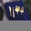 Set di stoviglie 12-16 pezzi Posate in oro nero Bacchette Coltello Forchetta Cucchiaio Acciaio inossidabile dorato Stoviglie di lusso coreano 221122