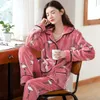 Dames slaapkleding vrouwen verdikken warme zachte pyjama sets roze rode mode lange mouw flanel pyjama 221122