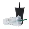 Mugs Fashion Design Black White 710ml Coffee Straw Cup With Lid Reusable Portable Plastic Tumbler Drink Milk Mug For Young People 221122