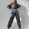 Kobiety Jumpsuits Rompers Hoodie Jumpsuit Kobiety Elegancki strój z długim rękawem ciepłe romper żeńska kieszonkowa kieszonkowa kieszonka zima 221122