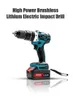 Taladro de impacto eléctrico de litio de alta potencia Brushles Taladro recargable Taladro de pistola industrial recargable de 13 mm Taladro de acero de color