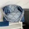 Borsa tote da donna in denim di grande capacità Valigia da viaggio trapuntata vintage all'aperto Borsa classica da donna a tracolla argento Borsa a mano di lusso azzurra Marsupio Pochette 36C