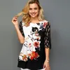 Women's Jumpsuits Rompers Plus Size 4xl 5XL Shirt Blouse Female Spring Summer Tops Oneck Half Sleeve Lace Splice Print Boho Women shirt 221123