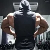 Linne för herr Mode ärmlösa skjortor i bomull Gym-tröja med huva för män Fitnessväst Solid Bodybuilding Singlets Träning Linne