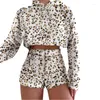 TRABALHO MULHERES FILHAS 2022 Conjunto de duas peças Mulheres Casual Fashion Leopard Plush O-Gobes Longo Longo Camisinho de Camisinho Suit
