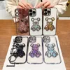 Cute Bear Quicksand Custodie per cellulare per iPhone 14 13 12 11 Pro Max Xs X Xr 8 7 Plus Placcatura trasparente Glitter Lens Pellicola protettiva Cover posteriore