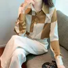 Women's Blouses 2022 Autumn High Class Geometric Pattern Long Sleeve Shirt Women Tops Office Lady OL Elegant Blouse Blusa