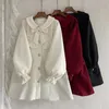 Women's Wool Blends Single-breasted Puff Sleeve Sweet Elegant Woolen Coat Women Jacket Bowknot Lolita Doll collar Outerwear Korean Fashion Clothes 221123