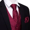 Mens Suits Blazers Red Vest For Men Slim Suit Vneck Waistcoat Silk Paisley Tie Set Handkakor Manschettknappar Lutning Bröllop Barrywang 221123