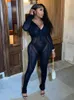 Women's Jumpsuits Rompers Sibybo Knitted Jumpsuit Stretch Hollow Out Zipper Sexy Summer Club Outfits Overalls 221122