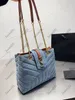 2024 Designer 5a Qualidade Mulheres Bolsas de ombro Lady Denim Fabric Correntes Bolsa Bolsa Crossbody Bolsas Messenger Compras Totas Cross Body Cartê 26 cm com caixa