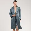 Men's Sleepwear Bathrobe Shorts Two-Piece Faux Silk Bath Robe Satin Soft Cozy Long-sleeved el Sauna Print Kimono Nightgown 221122