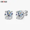 Stud Oevas Real 2CT D Color Round Style örhängen för kvinnor Toppkvalitet 100% 925 Sterling Silver Wedding Jewelry 221119