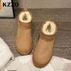 Stiefel KZZO Mode Schaffell Leder Schnee für Frauen Natürliche Wolle Pelz Gefüttert Kurze Mini Winter Warme Casual Knöchel Schuhe 221123