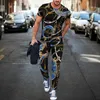Мужские спортивные костюмы ретро негабаритная ткань Городской мужчина летний мужской спортивный костюм винтажный 3D -принте