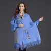 Women's Knits Tees Autumn Winter Can Wear Shawl Scarf Dual-use Embroidery With Sleeves Wool Cashmere Thick Tassel Cloak Female 221123