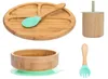 Tazze di piatti utensili bopoobo da 5 pcsset per bambini tavoli da tavolo piatto baby bowl cucchiaio cucchiaio aspirazione per alimentare il cibo di bambù un non scivolo