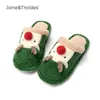 Tofflor Jane Troides jul uts￶kta ￤lg hem kvinnor bomull hjort vinter s￶t plysch mode inomhus icke-halkpar par sko 221122