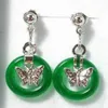 Beautiful Lovely lady's butterfly green jade circle stud earrings