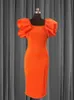 Party Dresses Orange Midi Dress Ruffle Shoulders Sleeveless Square Neck Fashion Bodycon Slim Fit African Gowns Vestido De Mujer 2XL 221123