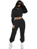 Women s Two Piece Pants Tracksuit Women Set Autumn Clothes Solid Hooded Fleece Sweatshirt Crop Top and Sets Casual 2 s Suit Outfits 221123
